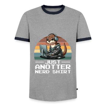 Gaming Otter PC Tech Geek Funny Anotter Nerd Shirt - Men's Ringer Shirt - grey/navy  - Front - AI Model Female 172 light (172cm) & AI Model Male 178 light (178cm)