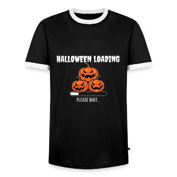 Halloween Loading Please Wait - Men's Ringer Shirt - black/white - Front - AI Model Female 172 light (172cm) & AI Model Male 178 light (178cm)