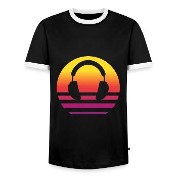 Headphones Retro Style Vintage - Men's Ringer Shirt - black/white - Front - AI Model Female 172 light (172cm) & AI Model Male 178 light (178cm)