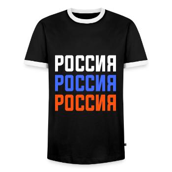 Russia T-shirt with Cyrillic script - Men's Ringer Shirt - black/white - Front - AI Model Female 172 light (172cm) & AI Model Male 178 light (178cm)