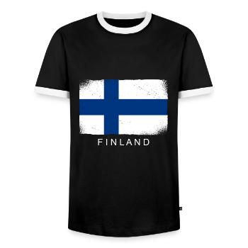 Drapeau finlandais Suomi Drapeau finlandais Look utilisé - T-shirt contrasté Homme - noir/blanc - Devant - AI Model Female 172 light (172cm) & AI Model Male 178 light (178cm)