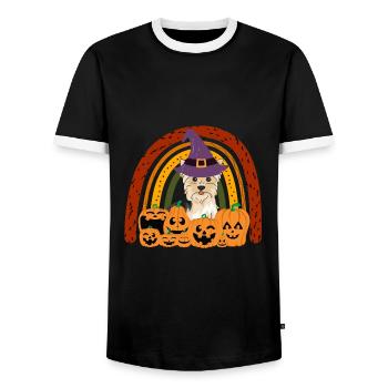 Yorkshire Terrier Halloween Costume Chien - T-shirt contrasté Homme - noir/blanc - Devant - AI Model Female 172 light (172cm) & AI Model Male 178 light (178cm)
