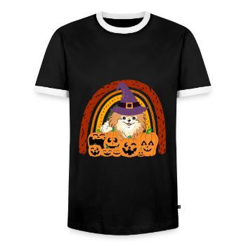 Cute Dwarf Spitz Halloween Costume Dog - Men's Ringer Shirt - black/white - Front - AI Model Female 172 light (172cm) & AI Model Male 178 light (178cm)