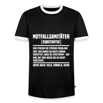 Notfallsanitäter - Männer Kontrast-T-Shirt - Schwarz/Weiß - Vorne - AI Model Female 172 light (172cm) & AI Model Male 178 light (178cm)