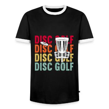 Disc Golf - Men's Ringer Shirt - black/white - Front - AI Model Female 172 light (172cm) & AI Model Male 178 light (178cm)