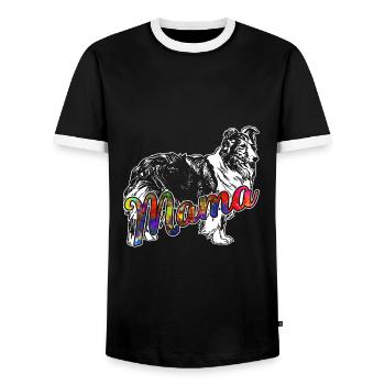 Shetland Sheepdog Shetland Sheepdog Mama - Men's Ringer Shirt - black/white - Front - AI Model Female 172 light (172cm) & AI Model Male 178 light (178cm)