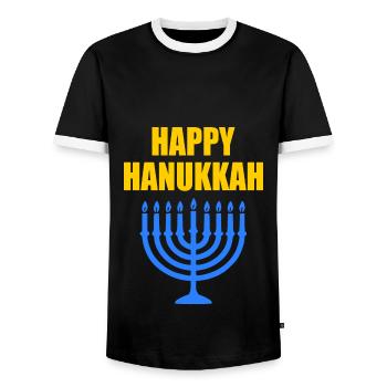 HAPPY HANUKKAH - Männer Kontrast-T-Shirt - Schwarz/Weiß - Vorne - AI Model Female 172 light (172cm) & AI Model Male 178 light (178cm)