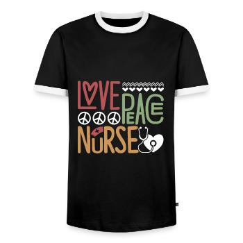 Nurse Love Peace Nurse - Men's Ringer Shirt - black/white - Front - AI Model Female 172 light (172cm) & AI Model Male 178 light (178cm)