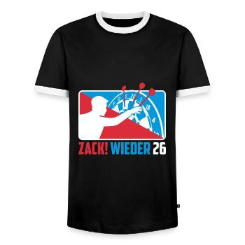 Zack wieder 26, Dartspieler Outfit, Geschenkidee - Männer Kontrast-T-Shirt - Schwarz/Weiß - Vorne - AI Model Female 172 light (172cm) & AI Model Male 178 light (178cm)