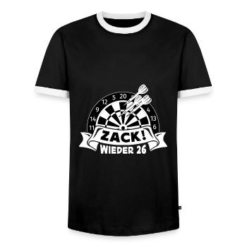 Zack wieder 26, Dartspieler Outfit, Geschenkidee - Männer Kontrast-T-Shirt - Schwarz/Weiß - Vorne - AI Model Female 172 light (172cm) & AI Model Male 178 light (178cm)