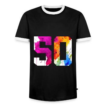 NUMBER 50 YEARS OLD 50TH BIRTHDAY - Men's Ringer Shirt - black/white - Front - AI Model Female 172 light (172cm) & AI Model Male 178 light (178cm)
