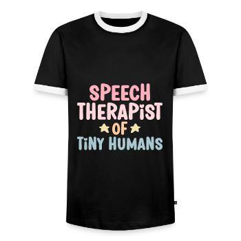 SLP Speech language Pathologist Speechie - Men's Ringer Shirt - black/white - Front - AI Model Female 172 light (172cm) & AI Model Male 178 light (178cm)