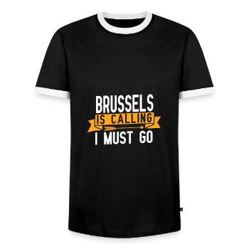 Brussels calls and I have to go - Men's Ringer Shirt - black/white - Front - AI Model Female 172 light (172cm) & AI Model Male 178 light (178cm)