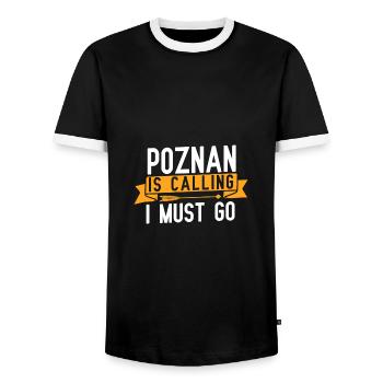 Poznań appelle et je dois y aller - T-shirt contrasté Homme - noir/blanc - Devant - AI Model Female 172 light (172cm) & AI Model Male 178 light (178cm)