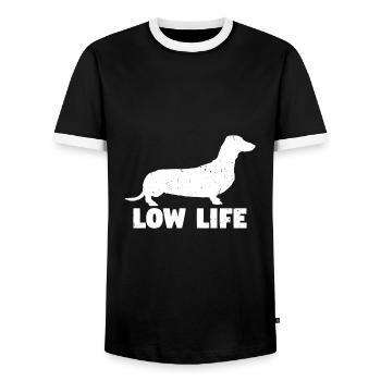 Low Life.Funny Vintage Dachshund Silhouette Gifts. - Men's Ringer Shirt - black/white - Front - AI Model Female 172 light (172cm) & AI Model Male 178 light (178cm)