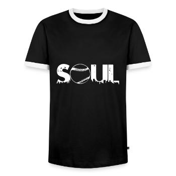 Baseball Soul - Men's Ringer Shirt - black/white - Front - AI Model Female 172 light (172cm) & AI Model Male 178 light (178cm)