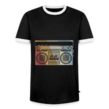 Ghetto Blaster Retro Style Vintage - Men's Ringer Shirt - black/white - Front - AI Model Female 172 light (172cm) & AI Model Male 178 light (178cm)