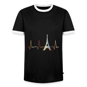 Heartbeat Eiffel Tower - Men's Ringer Shirt - black/white - Front - AI Model Female 172 light (172cm) & AI Model Male 178 light (178cm)