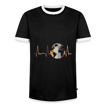 Herzschlag Globus Erde - Männer Kontrast-T-Shirt - Schwarz/Weiß - Vorne - AI Model Female 172 light (172cm) & AI Model Male 178 light (178cm)