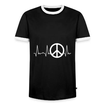 Heartbeat Peace Sign Peace - T-shirt contrasté Homme - noir/blanc - Devant - AI Model Female 172 light (172cm) & AI Model Male 178 light (178cm)