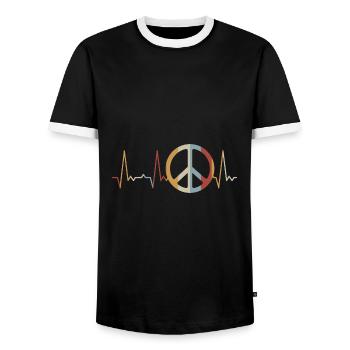 Heartbeat Peace Sign Peace - T-shirt contrasté Homme - noir/blanc - Devant - AI Model Female 172 light (172cm) & AI Model Male 178 light (178cm)