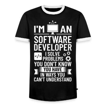 Software Development Software Developer Developer - Men's Ringer Shirt - black/white - Front - AI Model Female 172 light (172cm) & AI Model Male 178 light (178cm)