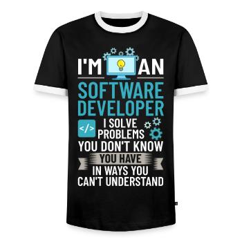 Software Development Software Developer Developer - Men's Ringer Shirt - black/white - Front - AI Model Female 172 light (172cm) & AI Model Male 178 light (178cm)