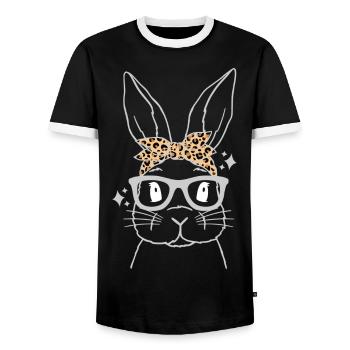 Lapin mignon Lapin Léopard Lapin - T-shirt contrasté Homme - noir/blanc - Devant - AI Model Female 172 light (172cm) & AI Model Male 178 light (178cm)