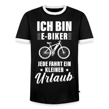 ICH UND E BIKE JEDE FAHRT EIN KLEINER URLAUB - Männer Kontrast-T-Shirt - Schwarz/Weiß - Vorne - AI Model Female 172 light (172cm) & AI Model Male 178 light (178cm)
