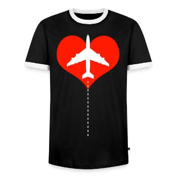 Airplane Pilot Fly Heart Destination I Gift - Men's Ringer Shirt - black/white - Front - AI Model Female 172 light (172cm) & AI Model Male 178 light (178cm)