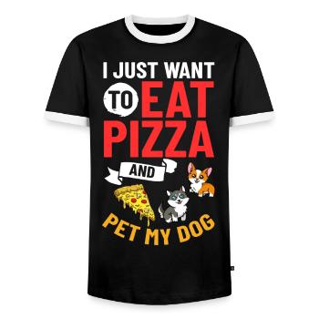 Pizza Nourriture pour chiens Pizzeria Chiots italiens - T-shirt contrasté Homme - noir/blanc - Devant - AI Model Female 172 light (172cm) & AI Model Male 178 light (178cm)