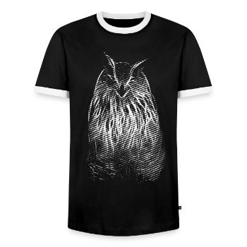 Das Lächeln von Herrn Owl. Eule, Eule - Männer Kontrast-T-Shirt - Schwarz/Weiß - Vorne - AI Model Female 172 light (172cm) & AI Model Male 178 light (178cm)
