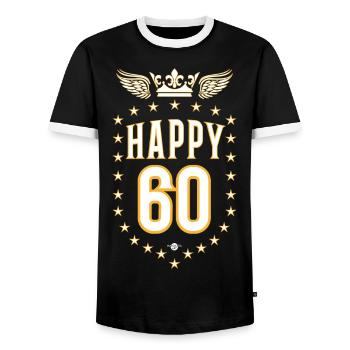 06 Happy 60 Crown Wings Star Birthday - Männer Kontrast-T-Shirt - Schwarz/Weiß - Vorne - AI Model Female 172 light (172cm) & AI Model Male 178 light (178cm)