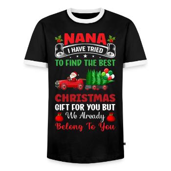 Weihnachten mit Familie und Großeltern - Überrasch - Männer Kontrast-T-Shirt - Schwarz/Weiß - Vorne - AI Model Female 172 light (172cm) & AI Model Male 178 light (178cm)