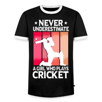 Never Underestimate A Girl Who Plays Cricket - Men's Ringer Shirt - black/white - Front - AI Model Female 172 light (172cm) & AI Model Male 178 light (178cm)