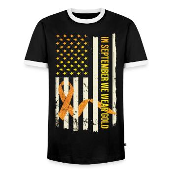 Cancer infantile En septembre, nous portons de l’or - T-shirt contrasté Homme - noir/blanc - Devant - AI Model Female 172 light (172cm) & AI Model Male 178 light (178cm)
