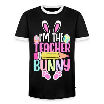 Je suis le lapin de l’enseignant - T-shirt contrasté Homme - noir/blanc - Devant - AI Model Female 172 light (172cm) & AI Model Male 178 light (178cm)