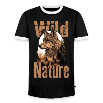 Wolf Wolf's Head Forest Nature Mountains Wilderness Colorful - Men's Ringer Shirt - black/white - Front - AI Model Female 172 light (172cm) & AI Model Male 178 light (178cm)