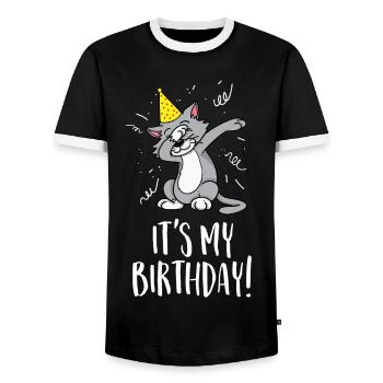 Es ist mein Geburtstag - Geburtstag und Party-Katze - Männer Kontrast-T-Shirt - Schwarz/Weiß - Vorne - AI Model Female 172 light (172cm) & AI Model Male 178 light (178cm)