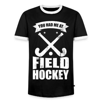 Hockeyspieler Witz - Männer Kontrast-T-Shirt - Schwarz/Weiß - Vorne - AI Model Female 172 light (172cm) & AI Model Male 178 light (178cm)