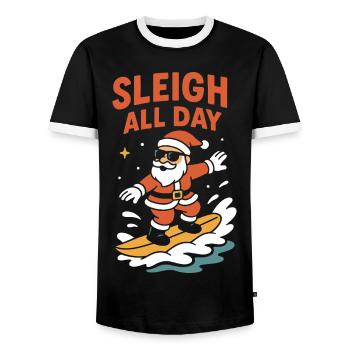 Schlitten-Ganztägiges Surfen am Weihnachtsfest - Männer Kontrast-T-Shirt - Schwarz/Weiß - Vorne - AI Model Female 172 light (172cm) & AI Model Male 178 light (178cm)