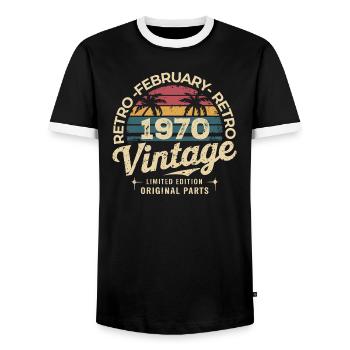 Februar 1970 | Großartig seit Februar 1970 - Männer Kontrast-T-Shirt - Schwarz/Weiß - Vorne - AI Model Female 172 light (172cm) & AI Model Male 178 light (178cm)