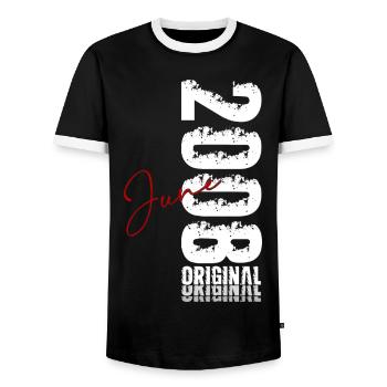 18th Birthday Gift Vintage June Vintage 2008 - Men's Ringer Shirt - black/white - Front - AI Model Female 172 light (172cm) & AI Model Male 178 light (178cm)