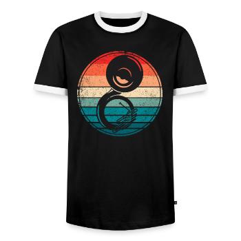 Vintage Sousaphone Retro Marching Band Tuba - Men's Ringer Shirt - black/white - Front - AI Model Female 172 light (172cm) & AI Model Male 178 light (178cm)