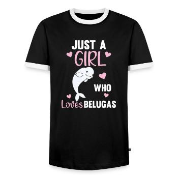 Juste une fille qui aime Les bélugas doux baleine - T-shirt contrasté Homme - noir/blanc - Devant - AI Model Female 172 light (172cm) & AI Model Male 178 light (178cm)