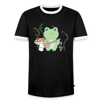 Cottagecore esthétique grenouille dans la forêt avec banjo - T-shirt contrasté Homme - noir/blanc - Devant - AI Model Female 172 light (172cm) & AI Model Male 178 light (178cm)
