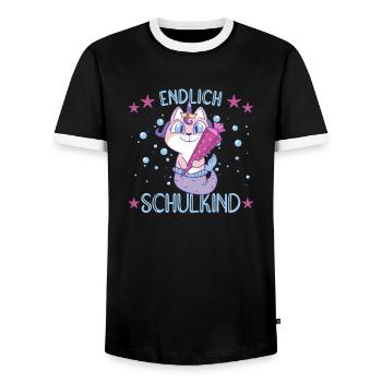 Meerjungfrau Katze Schule Einschulung Kindergarten - Männer Kontrast-T-Shirt - Schwarz/Weiß - Vorne - AI Model Female 172 light (172cm) & AI Model Male 178 light (178cm)
