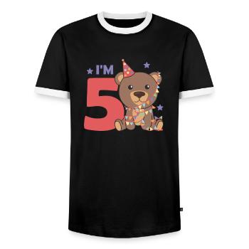 Bear for the fifth birthday for children 5 years old - Men's Ringer Shirt - black/white - Front - AI Model Female 172 light (172cm) & AI Model Male 178 light (178cm)