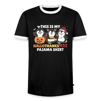 Hallothanksmas Pyjama Chemise Pingouin Noël Animal - T-shirt contrasté Homme - noir/blanc - Devant - AI Model Female 172 light (172cm) & AI Model Male 178 light (178cm)