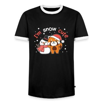 Panda rouge Je suis un jeu de mots bonhomme de neige mignon - T-shirt contrasté Homme - noir/blanc - Devant - AI Model Female 172 light (172cm) & AI Model Male 178 light (178cm)